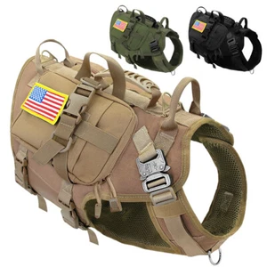 No Pull Tactical Training Dog Harness w/ 3 Pouches Patches Military Molle Vest - Picture 1 of 15