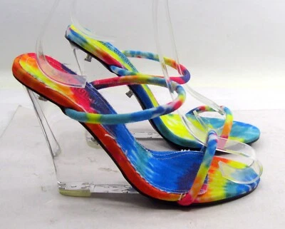 Cape Robbin rainbow color 5. 5"clear High Wedge Heel open toe shoes WOMEN Size 6 - Image 1 of 4