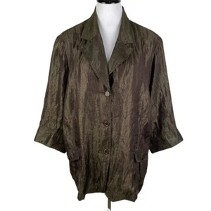TanJay Vintage Brown Green Shimmery Metallic 3-Button Blazer Jacket Women's 24W - Picture 1 of 10