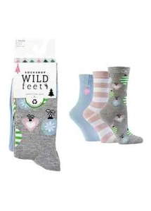 WILDFEET Pack of 3 Christmas Bauble Textured Jacquard Socks UK 4-8 (FJ63-2) - Picture 1 of 2