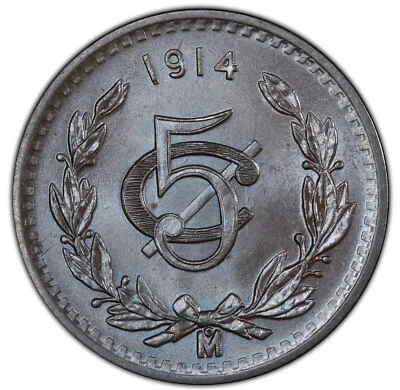 MEXICO ESTADOS UNIDOS 1914  5 CENTAVOS COIN PCGS CERTIFIED GEM UNCIRCULATED MS66 - Image 1 of 4