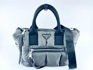 PRADA Tessuto Bomber Nylon 2WAY Handbag Grey Shoulder Bag - Picture 1 of 21