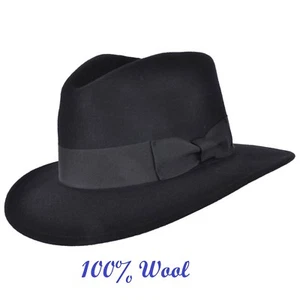 Hand made Crushable Indiana 100% Wool Felt Fedora Trilby Hat Water repellent Hat - Picture 1 of 18