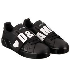 NEW! DOLCE & GABBANA Women's Black Leather DG Strap Casual Sneakers Sz5.5