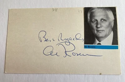 Al Rosen Indians Signed Inscribed Vintage 3x5 Index Card - Image 1 of 3