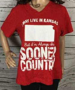 May Live in Kansas....but Sooner Country T-Shirt Red Large Short Sleeve Tee - Picture 1 of 12