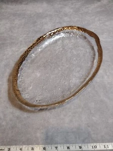Crystal IVV Glacier Ice Bowl Plate Italy 10K Gold Mid Century Modern 13" Oval - Picture 1 of 8