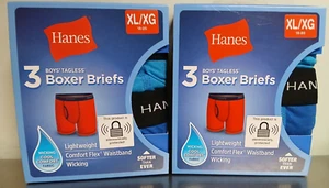 BOY’S HANES TAGLESS BOXER BRIEFS,-XL-Cool Comfort Lightweight-6 Pairs-NIP - Picture 1 of 4