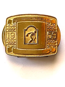 Rare Vintage Bowling Belt Buckle Most Improved Bowler 1959 Solid Brass - Picture 1 of 6