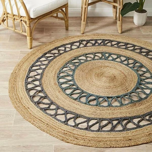 Indian Braided Natural Jute Handmade Reversible Floor Rug Round Indian Rag Rugs - Picture 1 of 6