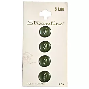 Streamline Vintage Buttons 4 Olive Green 7/16" Size 11 mm Two Hole Cat's Eye - Picture 1 of 8