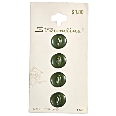 Streamline Vintage Buttons 4 Olive Green 7/16" Size 11 mm Two Hole Cat's Eye - Image 1 of 4