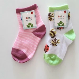 Made for Retail Kids Flower Lady Bug Bee Socks Size 5-6.5 Pink Multi 2 Pair - Picture 1 of 4
