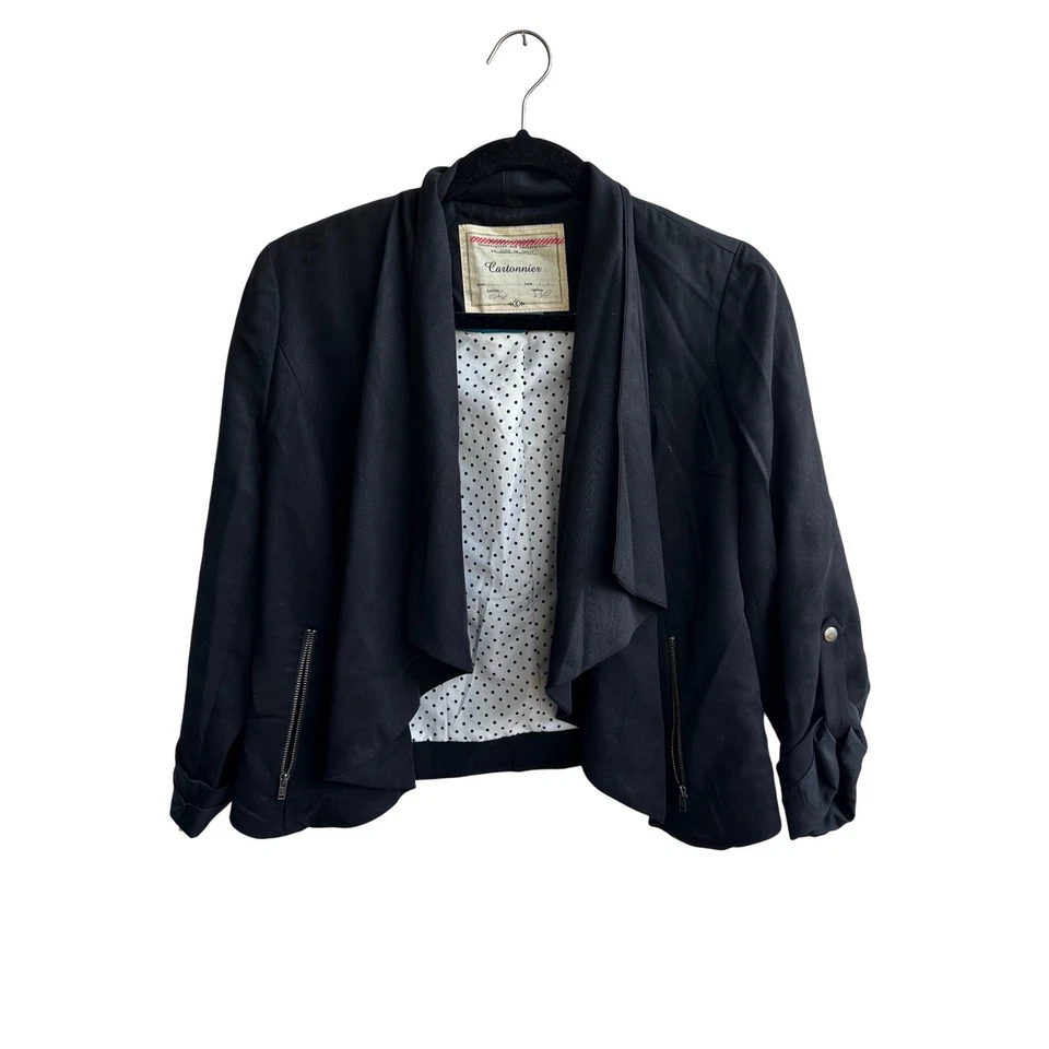 Chaqueta Blazer Cartonnier Negra Cascada Cortina Frente Abierto Mezcla de Lino XS Foto 1 de 4