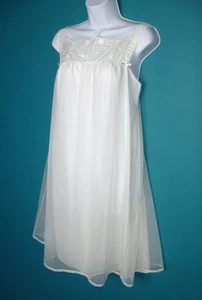 Camisón de colección Vanity Fair blanco de nailon y gasa 2 capas con ribete de encaje talla 36 - Imagen 1 de 11