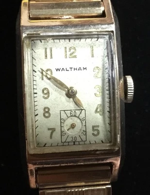 1940’s WALTHAM Cal 750-B 17J 4ADJ 10K GF relógio masculino 22mm funciona intermitentemente - Imagem 1 de 4