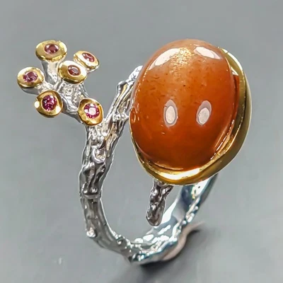 Anillo de piedra solar ojo de gato natural hecho a mano de plata de ley 925 tamaño 7,5/R445906 Foto 1 de 4