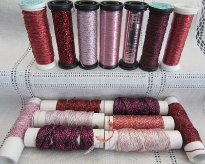 15 Kreinik Metallic REDS PINKS Braids Blending Filament Ribbon Thread NO LABELS - Image 1 of 4