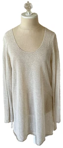 EILEEN FISHER Scoop Open Stitch Sheer Rayon Linen Slit Tunic Sweater S Natural - Picture 1 of 9