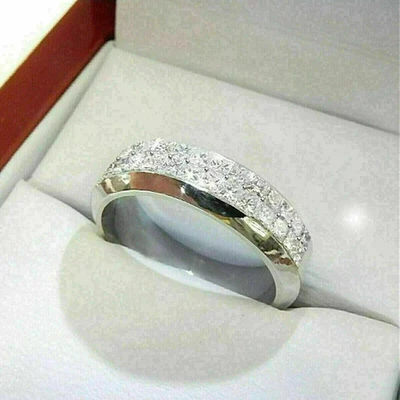 Aliança de casamento masculina folheada a ouro branco 14K corte princesa moissanita 2,00 CT - Imagem 1 de 4