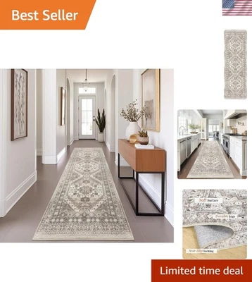 Alfombra de corredor multifuncional marrón/beige 2,5'x8' - perfecta para áreas de alto tráfico Foto 1 de 4