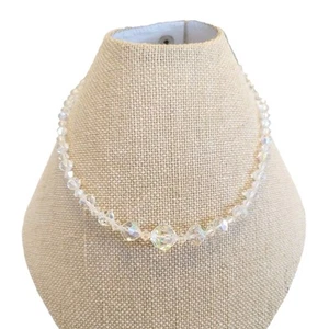 Vintage Faceted Crystal Beaded Necklace Aurora Borealis Choker Style, 15 Inch - Picture 1 of 9
