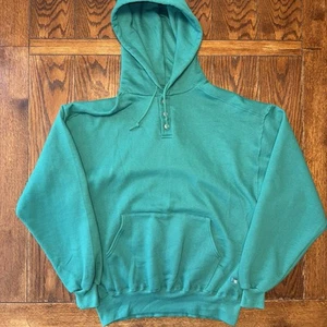 Vintage LL Bean Russell Athletic Sweatshirt Mens XL Green Button Hoodie Pullover - Picture 1 of 8