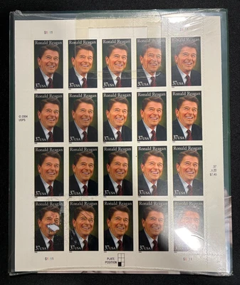 Ronald Reagan Commemorative Stamp Folio includes 20 Unused Reagan Stamps Sheet - Image 1 of 3