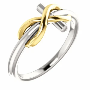 Infinity-Inspired Cross Ring In 14K White & Yellow Gold - Picture 1 of 5