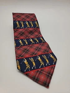 HATHAWAY GOLF Vintage Golfer Tie 100% Silk Red And Blue Plaid Made In USA - Picture 1 of 8