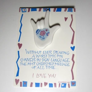 I Love You Sign Language Vintage Ceramic Pin Greetings Plus Current, INC - Picture 1 of 4
