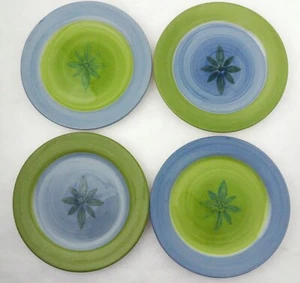 Juego de 4 platos de cena de 10"" Cerámica Barn Allegra azul y verde juego de bordes NUEVO - Imagen 1 de 1