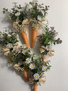 Lot 6 Jute Wrap Foam Carrots Daisy & Raffia Twine Tiered Tray Easter Basket New - Picture 1 of 9