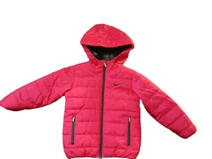 Nike Girls Size 4  Hooded Winter Puffer Jacket Coat Pink - Picture 1 of 8