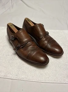 Mocassini Johnson & Murphy doppio cinturino monaco pelle marrone uomo taglia 10M - Foto 1 di 13