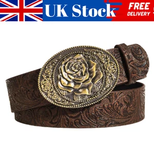 Women's Vintage Floral Belt, Faux Leather Floral Geometric Embossed Brown - Picture 1 of 3