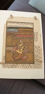 INDIAN MINIATURES 19TH COUPLE PEINTURE HAND MADE CALIGRAPHIE GOUACHE - Imagen 1 de 3