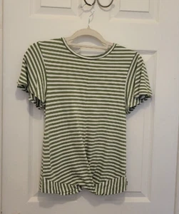 Banana Republic Green and White Striped Designer Tee Twist Front Size S - Picture 1 of 3