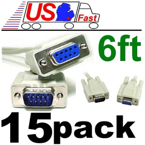 Lote 15 6 pies DB9pin macho-hembra extensión serie RS232 cable recto/cable - Imagen 1 de 1