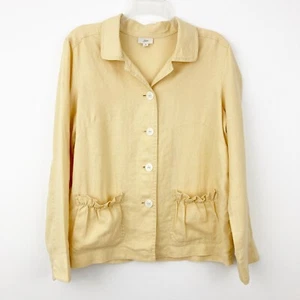 J. Jill Yellow Linen Jacket Shirt Size S Pockets Long Sleeve Button Up Lagenlook - Picture 1 of 8