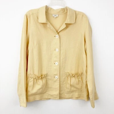 J. Jill Yellow Linen Jacket Shirt Size S Pockets Long Sleeve Button Up Lagenlook - Image 1 of 4