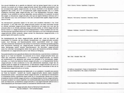 JLC Jäger LeCoultre Jaeger Le Coultre Certificat de Garantie offen blanco I013 - Image 1 of 4