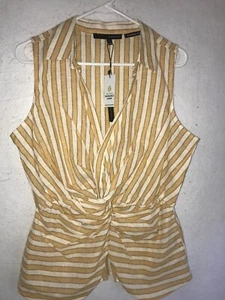 Harve Benard Washable Linen Cotton Blouse Top Ruffles Button Back Size L - Picture 1 of 6