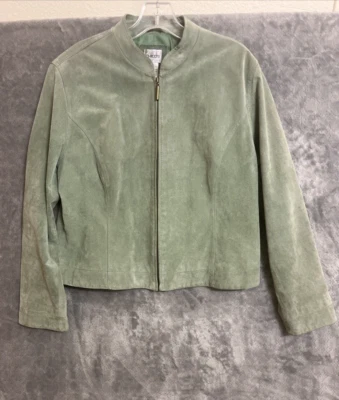 Chaqueta Blazer Vintage Chicos (talla 2 Grande) Verde Gamuza Cuero Genuino Cremallera Foto 1 de 4