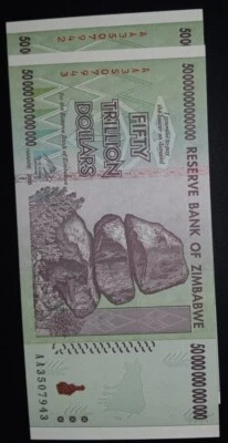 2 - 50 TRILLION DOLLARS ZIMBABWE, CONSECUTIVE Nos., AA P-90 UNC, AUTH - Image 1 of 2