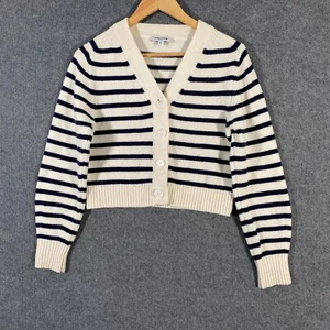 Preview Cardigan Womens S Off White Blue Knit Fitted Striped Office Career City - Picture 1 of 11