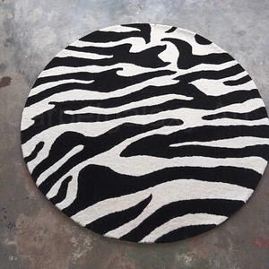 Round Shaped Black White Hand Tufted Rug Kids Room Play Area Carpets Kids Rugs - Picture 1 of 6