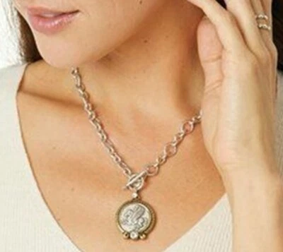 NWTag Brighton MEDAILLE OLYMPIA Two Tone Pendant Toggle Necklace MSRP $78 - Image 1 of 4