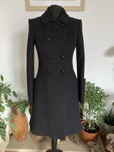 Hobbs Black Wool Double Breasted Long Coat Smart Jacket - Size 6 - Picture 1 of 14