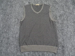 J Crew Sweater Vest Mens Large Gray Cashmere Cotton Striped Slim V-Neck Preppy - Picture 1 of 8